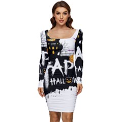 Happy Halloween Women Long Sleeve Ruched Stretch Jersey Dress by Jancukart