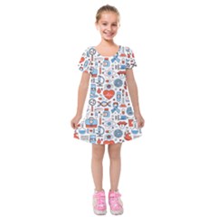 Medical Icons Square Seamless Pattern Kids  Short Sleeve Velvet Dress by Jancukart