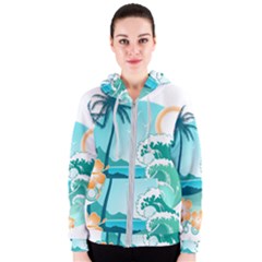 Paradise Heaven Holiday Beach Orange Ocean Women s Zipper Hoodie by Jancukart