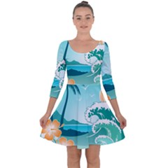Paradise Heaven Holiday Beach Orange Ocean Quarter Sleeve Skater Dress by Jancukart