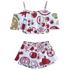 Pizza Seamless Pattern Background Kids  Off Shoulder Skirt Bikini by Jancukart
