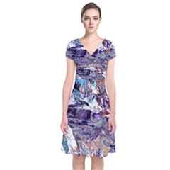 Abstract Cross Currents Short Sleeve Front Wrap Dress by kaleidomarblingart