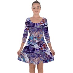 Abstract Cross Currents Quarter Sleeve Skater Dress by kaleidomarblingart
