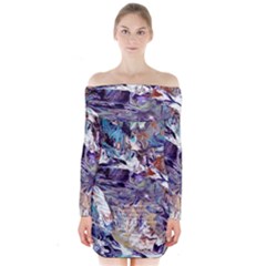 Abstract Cross Currents Long Sleeve Off Shoulder Dress by kaleidomarblingart