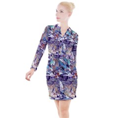Abstract Cross Currents Button Long Sleeve Dress by kaleidomarblingart