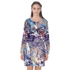 Abstract Cross Currents Long Sleeve Chiffon Shift Dress  by kaleidomarblingart