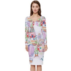Easter Village  Long Sleeve V-neck Bodycon Dress  by ConteMonfrey