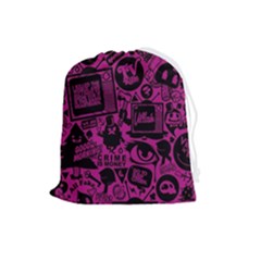 Pink And Black Logo Illustration Drawstring Pouch (large) by danenraven