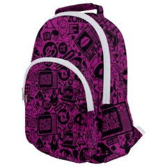 Pink And Black Logo Illustration Rounded Multi Pocket Backpack by danenraven
