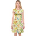 Nature Doodle Art Trees Birds Owl Children Pattern Multi Colored Capsleeve Midi Dress View1