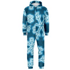 Snowflakes And Star Patterns Blue Frost Hooded Jumpsuit (men) by artworkshop