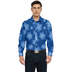 Snowflakes And Star Patterns Blue Snow Men s Long Sleeve  Shirt by artworkshop