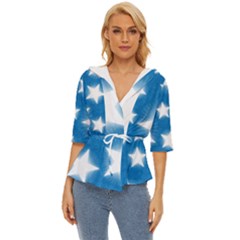 Snowflakes And Star Patterns Blue Stars Lightweight Drawstring Hooded Top by artworkshop