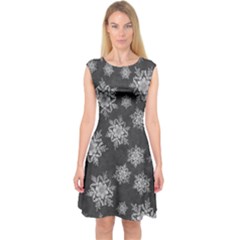 Snowflakes And Star Patterns Grey Snow Capsleeve Midi Dress by artworkshop