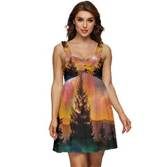 Tree Nature Landscape Fantasy Magical Cosmic Ruffle Strap Babydoll Chiffon Dress by danenraven