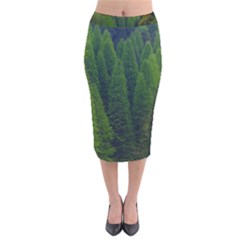 Forest Scenery Nature Trees Woods Velvet Midi Pencil Skirt by danenraven
