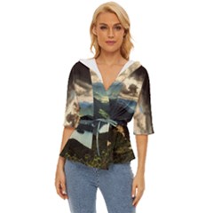 Mountains Sky Clouds Sunset Peak Overlook River Lightweight Drawstring Hooded Top by danenraven
