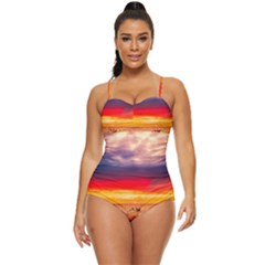Denmark Sunset Dusk Sky Clouds Sea Ocean Water Retro Full Coverage Swimsuit by danenraven