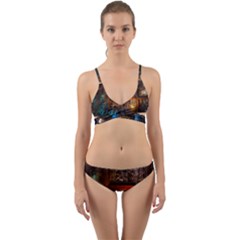 Blue Coffee Cups Cups Coffee Snack Blue Color Wrap Around Bikini Set by danenraven