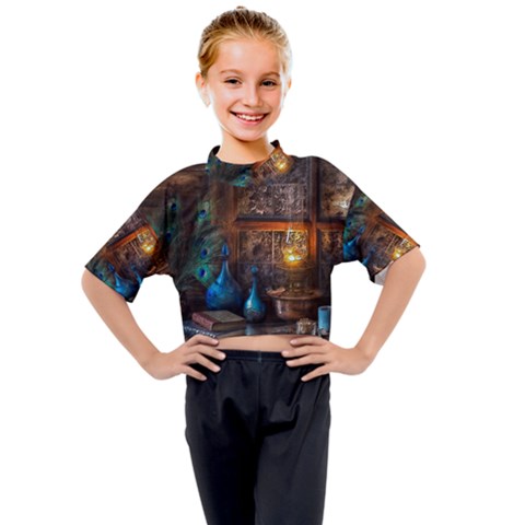 Blue Coffee Cups Cups Coffee Snack Blue Color Kids Mock Neck Tee by danenraven