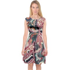Indonesia Bali Batik Fabric Impression Patterns Capsleeve Midi Dress by danenraven