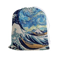 The Great Wave Of Kanagawa Painting Starry Night Vincent Van Gogh Drawstring Pouch (2xl) by danenraven