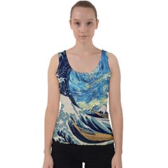 The Great Wave Of Kanagawa Painting Starry Night Vincent Van Gogh Velvet Tank Top by danenraven