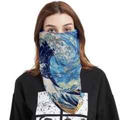 The Great Wave Of Kanagawa Painting Starry Night Vincent Van Gogh Face Covering Bandana (triangle) by danenraven
