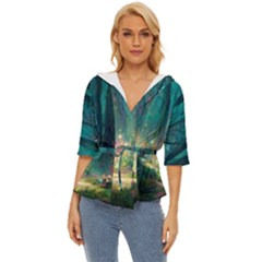 Magical Forest Forest Painting Fantasy Lightweight Drawstring Hooded Top by danenraven