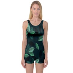 Leaves Pattern One Piece Boyleg Swimsuit by artworkshop