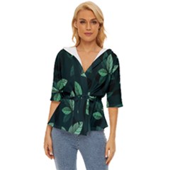 Leaves Pattern Lightweight Drawstring Hooded Top by artworkshop