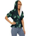 Leaves Pattern Lightweight Drawstring Hooded Top View3