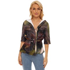 Waterfall Cascade Mountains Cliffs Northern Lights Lightweight Drawstring Hooded Top by danenraven