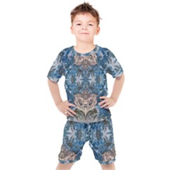 Turquoise Symmetry Kids  Tee And Shorts Set by kaleidomarblingart