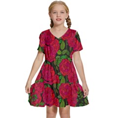 Seamless-pattern-with-colorful-bush-roses Kids  Short Sleeve Tiered Mini Dress by BangZart
