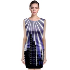 Superhero City Background Sleeveless Velvet Midi Dress by artworkshop