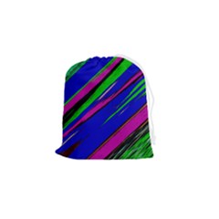 Diagonal Green Blue Purple And Black Abstract Art Drawstring Pouch (small) by KorokStudios
