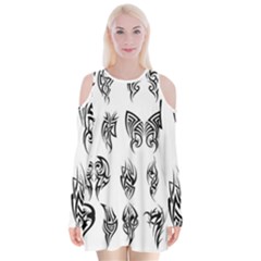 Tattoo Pattern Coin Purse Velvet Long Sleeve Shoulder Cutout Dress by artworkshop