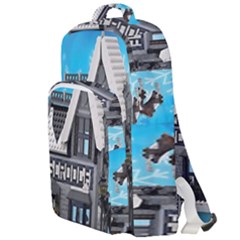 Winter Village Snow Brick Buildings Double Compartment Backpack by artworkshop