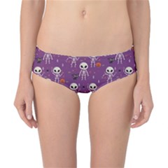 Background Halloween Pattern Pumpkin Skeleton Bat Classic Bikini Bottoms by Ravend
