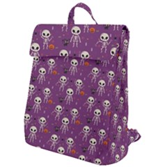 Background Halloween Pattern Pumpkin Skeleton Bat Flap Top Backpack by Ravend
