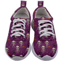 Background Halloween Pattern Pumpkin Skeleton Bat Kids Athletic Shoes by Ravend