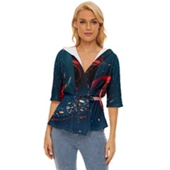 Fluid Swirl Spiral Twist Liquid Abstract Pattern Lightweight Drawstring Hooded Top by Ravend