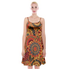 Bright Seamless Pattern-with-paisley-mehndi-elements-hand-drawn-wallpaper-with-floral-traditional-in Spaghetti Strap Velvet Dress by BangZart