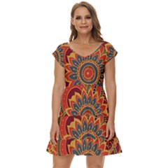 Bright Seamless Pattern-with-paisley-mehndi-elements-hand-drawn-wallpaper-with-floral-traditional-in Short Sleeve Tiered Mini Dress by BangZart