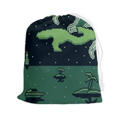 Ship Sea Monster Boat Island Night Pixel Drawstring Pouch (2xl) by Pakemis