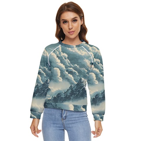 Mountains Alps Nature Clouds Sky Fresh Air Art Women s Long Sleeve Raglan Tee by Pakemis