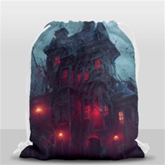 Haunted House Halloween Cemetery Moonlight Drawstring Bag (small) by Pakemis