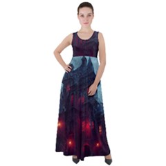 Haunted House Halloween Cemetery Moonlight Empire Waist Velour Maxi Dress by Pakemis