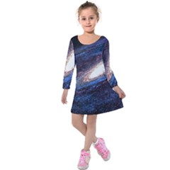 Space Cosmos Galaxy Stars Black Hole Universe Kids  Long Sleeve Velvet Dress by Pakemis